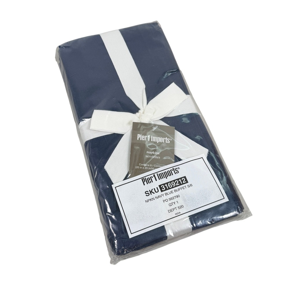 NWT New Pier 1 Imports Navy‎ Blue Stripe Buffet Napkins 6 Count 20x20 Inches